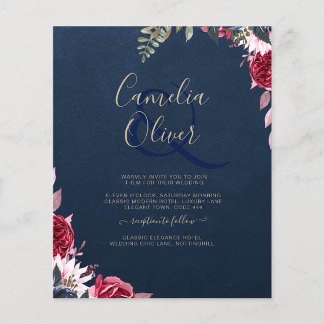 Navy Blue Berry Floral Burgundy Winter Fall Flyer (Vorne)