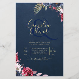 Navy Blue Berry Floral Burgundy Winter Fall Flyer