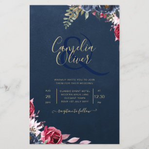 Navy Blue Berry Floral Burgundy Winter Fall Flyer