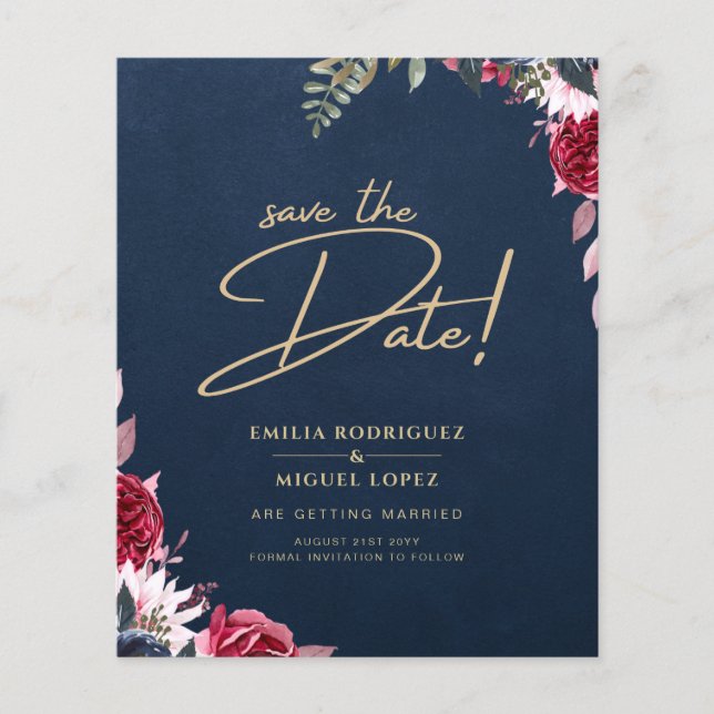 Navy Blue Berry Floral Burgundy Winter Fall Flyer (Vorne)