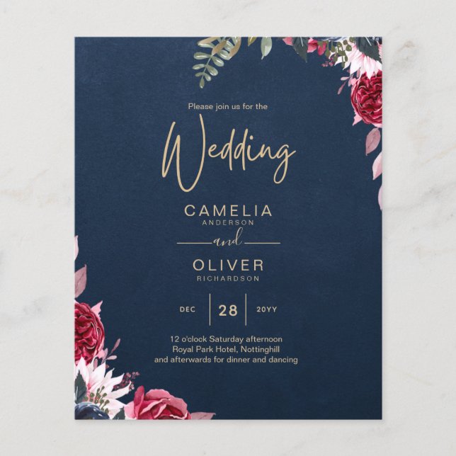 Navy Blue Berry Floral Burgundy Winter Fall Flyer (Vorne)