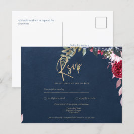 Navy Blue Berry Floral Burgundy Winter Fall Postkarte