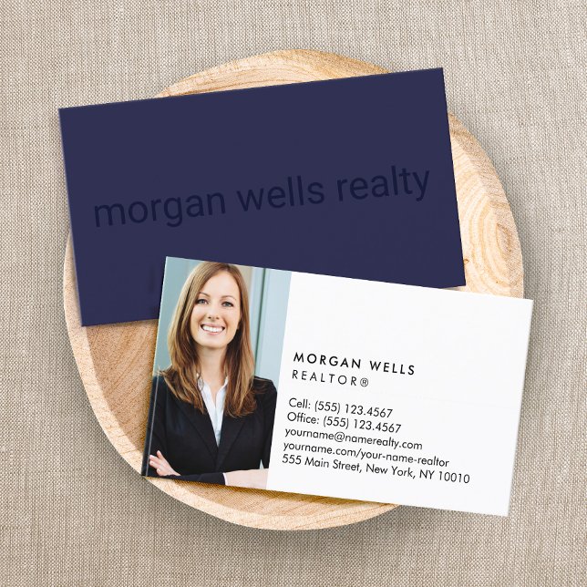 Navy Blue Beruflich Minimalistisches Foto Visitenkarte (Von Creator hochgeladen)