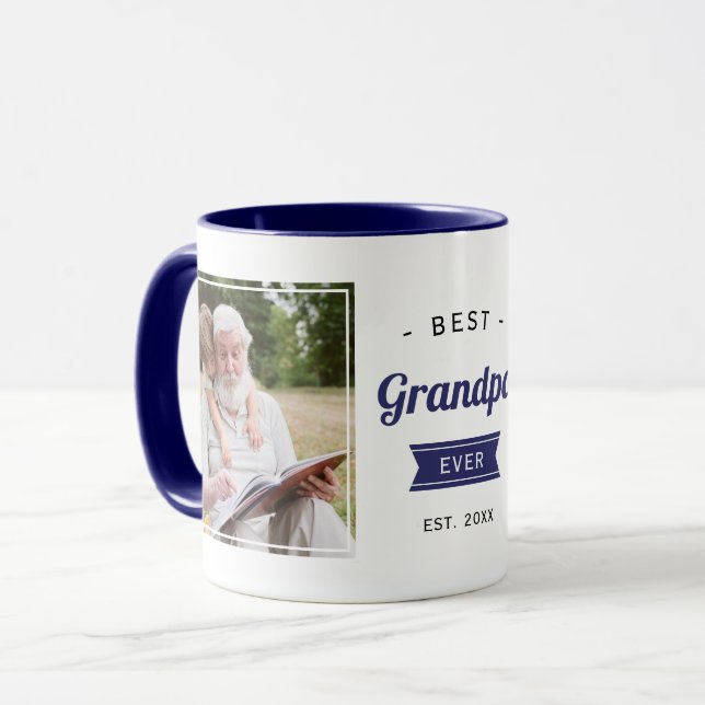 Navy Blue Best Opa je Großvater Foto Tasse (Vorderseite Links)
