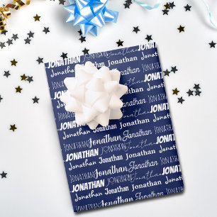 Navy Blue Birthday Individuelle Name Collage Geschenkpapier Set