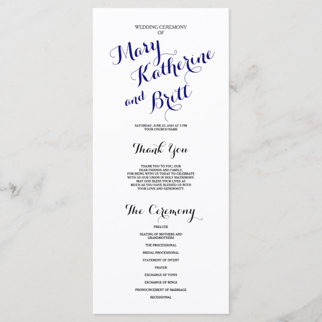 Navy Blue Black Classic Script | Hochzeitsprogramm Programm (Vorderseite)