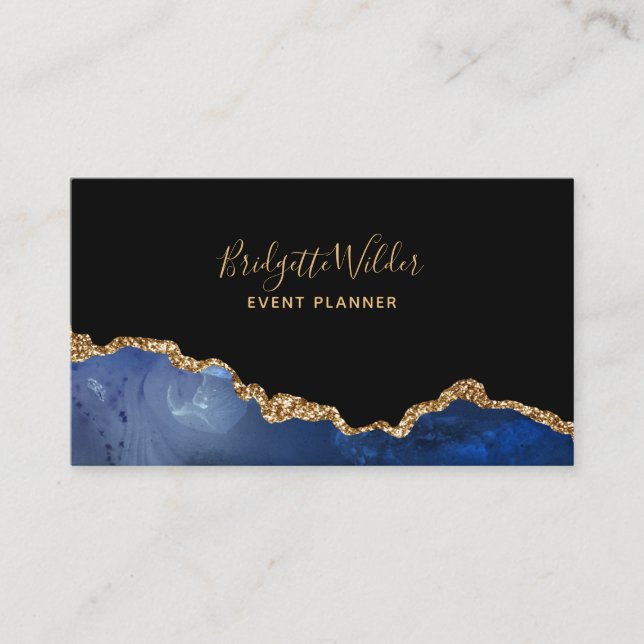 Navy Blue Black Gold Glitzer Agate Event Plane Visitenkarte (Vorderseite)