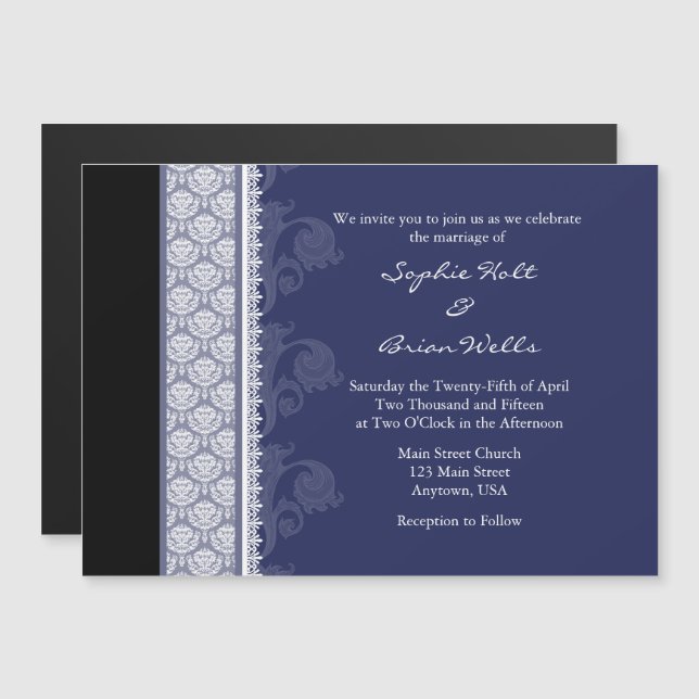 Navy Blue Black Modern Magnetic Hochzeit Einladung (Vorne/Hinten)