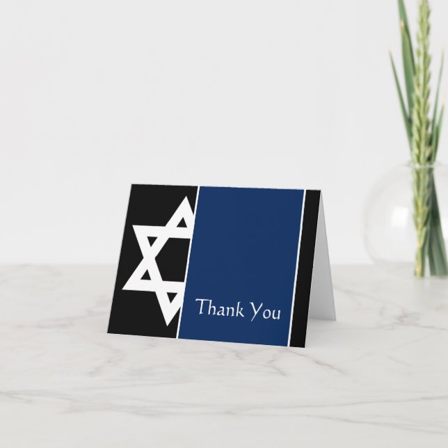 Navy Blue Black Star von David Bar Mitzvah Dankeskarte (Vorderseite)