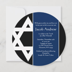 Navy Blue Black Star von David Round Bar Mitzvah Einladung