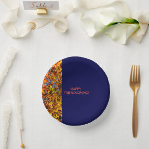 Navy Blue & Blätter Erntedank Friendsgiving Pappteller