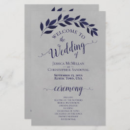 Navy Blue Blätter über das Hochzeitsprogramm "Grau