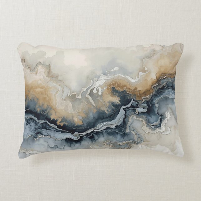Navy Blue Blue Blue Brown Grau Moderne Abstrakt Dekokissen (Vorderseite)