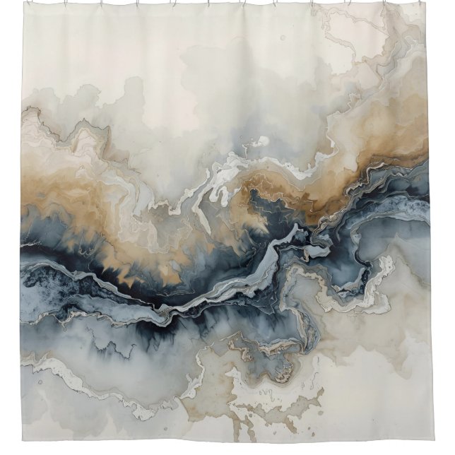Navy Blue Blue Blue Brown Grau Moderne Abstrakt Duschvorhang (Vorderseite)