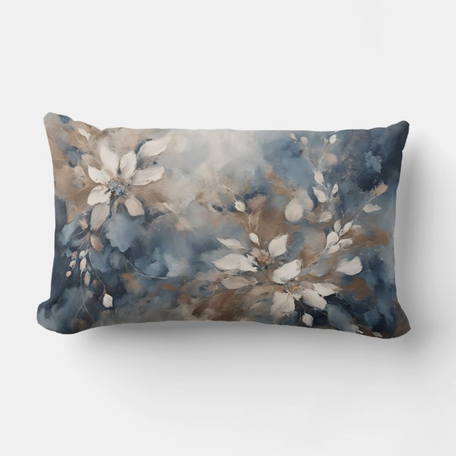 Navy Blue Blue Blue Brown Moderne Blumenwelt Lendenkissen (Vorderseite)