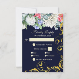 Navy Blue Blue Blue Pink Gold Wirbel Blumenblauer RSVP Karte