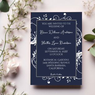 Navy Blue Blüh Hochzeitseinladung Einladung