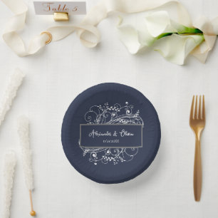 Navy Blue Blüh Polterabend Paper Bowls Pappteller