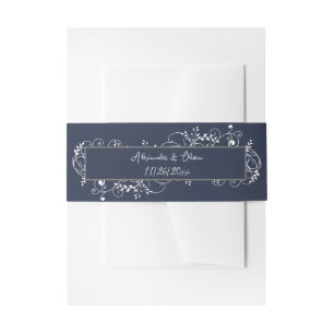 Navy Blue Blüh Wedding Einladung Bauchband Einladungsbanderole