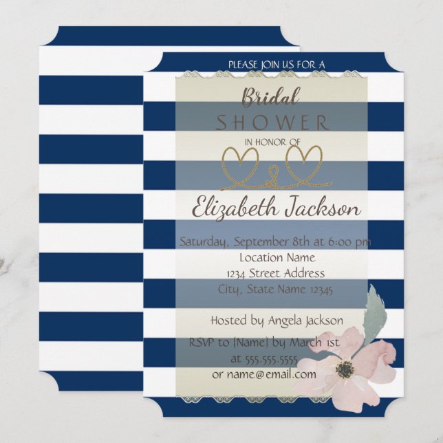Navy Blue Blume Brautparty Einladung (Vorne/Hinten)