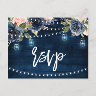 Navy Blue Blush Blues Rustikal String Light UAWG Postkarte