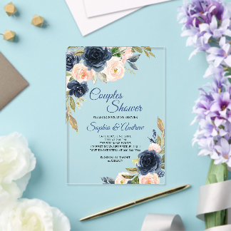 Navy Blue & Blush Floral Couples Shower Invitation Acryleinladungen