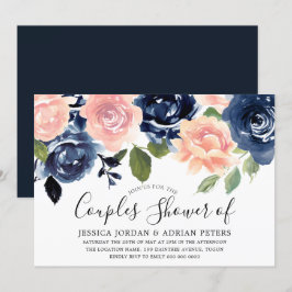 Navy Blue Blush Pink Blume Paare Dusche Einladung