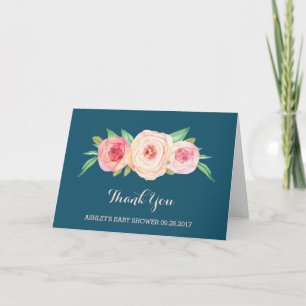 Navy Blue Blush Pink Blumenspeck Baby Dusche Viele Dankeskarte