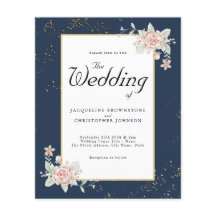 Navy Blue Blush Pink Budget Hochzeit Einladung Fly