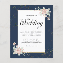 Navy Blue Blush Pink Budget Hochzeit Einladung Fly Flyer