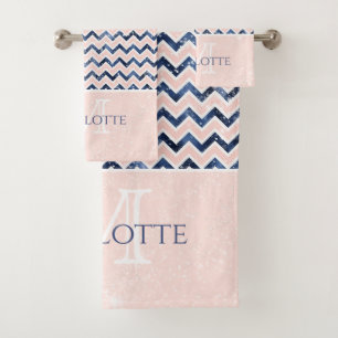 Navy Blue Blush Pink Chevron Nom de la Parties sci