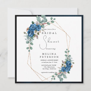 Navy Blue Blush Pink Dusty Bloral Brautparty Einladung