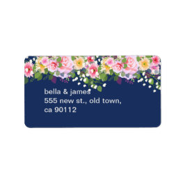 Navy Blue Blush Pink Floral Address Labels Adressaufkleber
