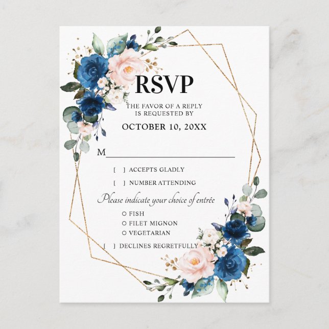Navy Blue Blush Pink Floral Geometric UAWG Postkarte (Vorderseite)