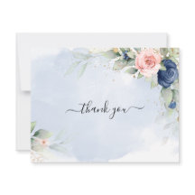 Navy Blue & Blush Pink Hochzeit Dankeschön Karte