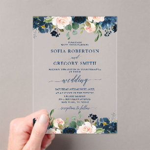 Navy Blue Blush Pink Rose Boho Hochzeit Acryleinladungen