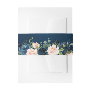 Navy Blue Blush Pink Rose Boho Hochzeit Einladungsbanderole