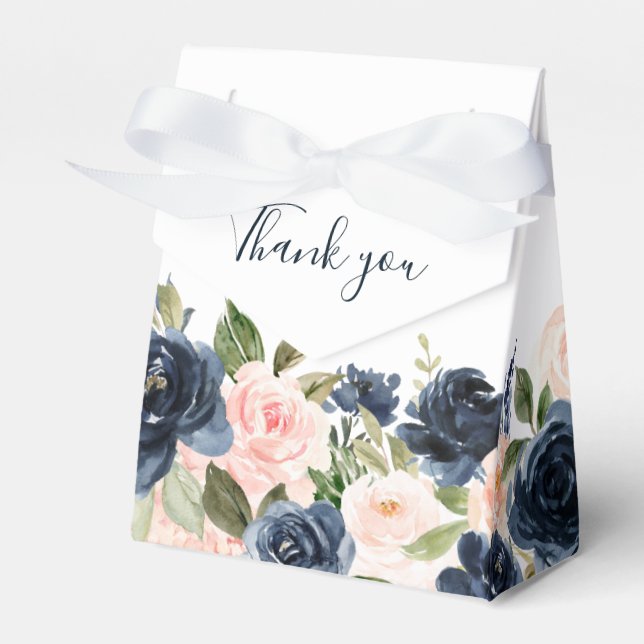 Navy Blue Blush Pink Rose Boho Hochzeit Geschenkschachtel (Vorderseite)