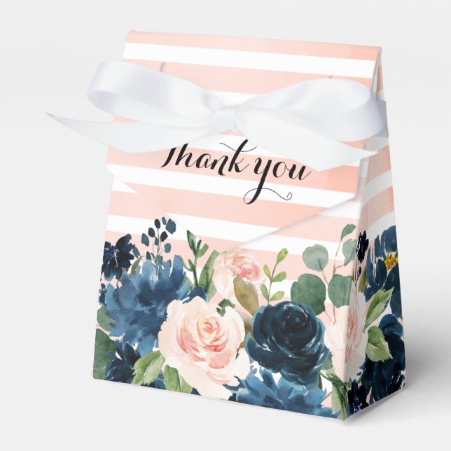 Navy Blue Blush Pink Rose Boho Hochzeit Geschenkschachtel (Vorderseite)