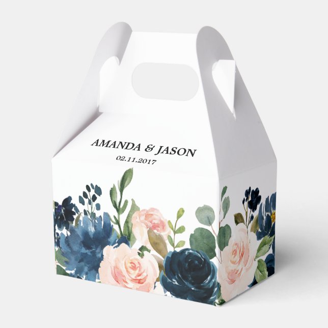 Navy Blue Blush Pink Rose Boho Hochzeit Geschenkschachtel (Vorderseite)