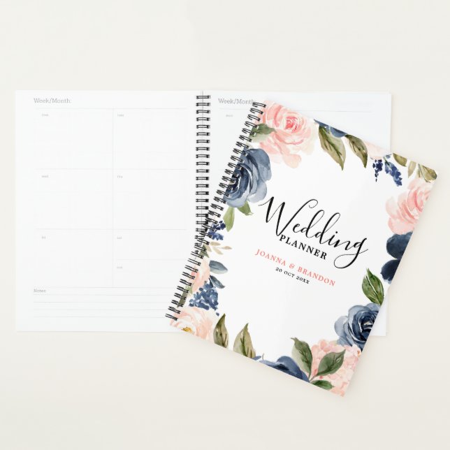 Navy Blue Blush Pink Rose Boho Hochzeit Planer (Anzeige)