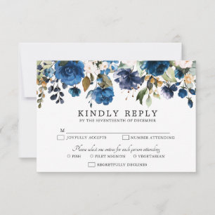 Navy Blue Blush Pink Rose Boho Hochzeit RSVP Karte