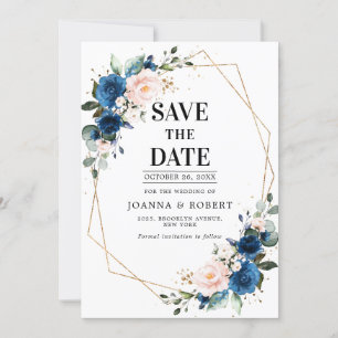 Navy Blue Blush Pink Rose Boho Hochzeit Save The Date