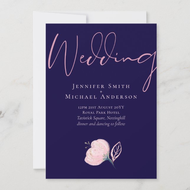 Navy Blue Blush Pink Rosegold Hochzeitbudget (Vorderseite)