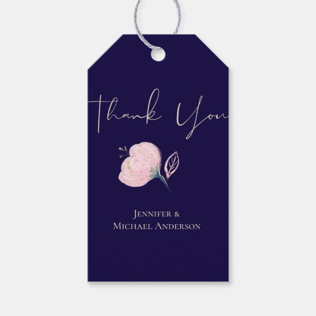 Navy Blue Blush Pink Rosegold Hochzeitbudget Geschenkanhänger (Vorderseite)