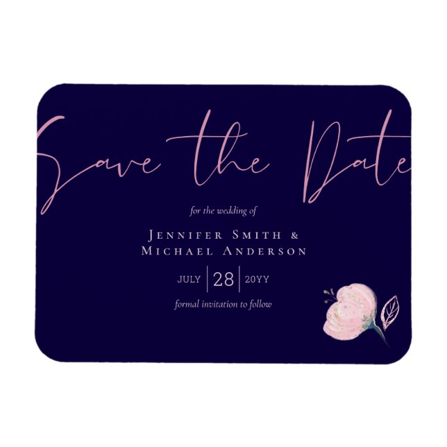 Navy Blue Blush Pink Rosegold Hochzeitbudget Magnet (Horizontal)