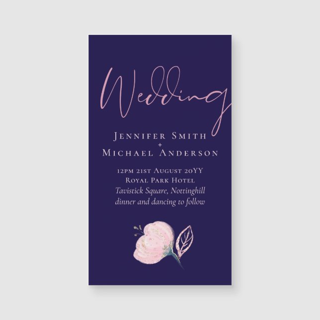Navy Blue Blush Pink Rosegold Hochzeitbudget Magnetkarte (Vorderseite)