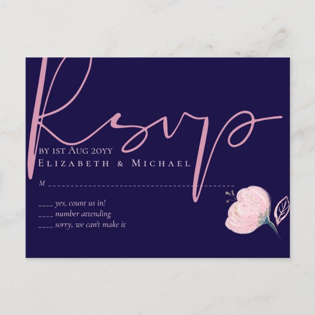 Navy Blue Blush Pink Rosegold Hochzeitbudget Postkarte (Vorderseite)
