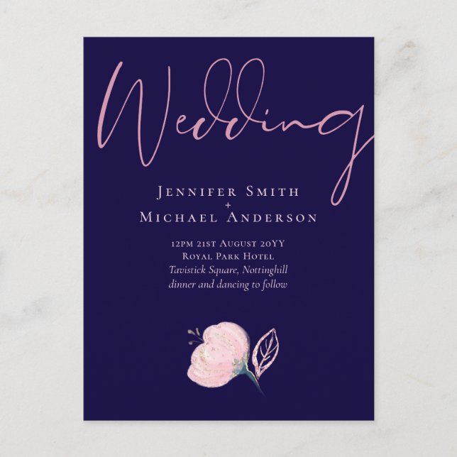 Navy Blue Blush Pink Rosegold Hochzeitbudget Postkarte (Vorderseite)