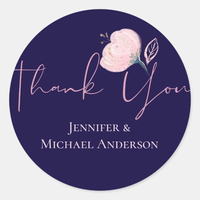 Navy Blue Blush Pink Rosegold Hochzeitbudget Runder Aufkleber (Vorderseite)